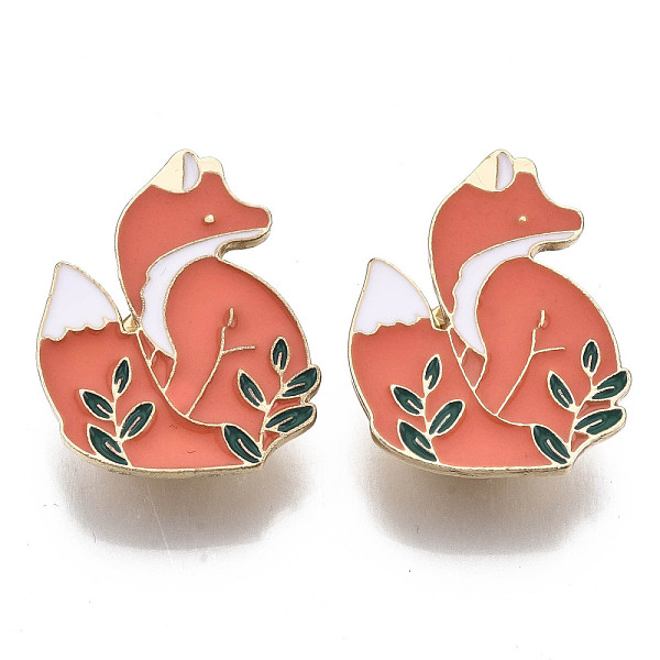 

PandaHall Alloy Brooches, Enamel Pin, with Brass Butterfly Clutches, Fox, Light Gold, Salmon, 33x27x2mm, Pin: 1mm Alloy+Enamel Red