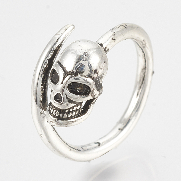

PandaHall Adjustable Rings, Alloy Finger Rings, Skull, Antique Silver, Size 7, 17mm Alloy