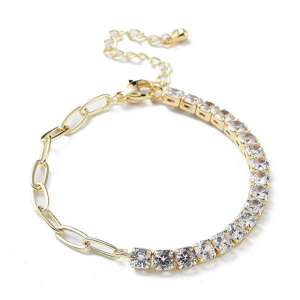 

PandaHall Brass Micro Pave Cubic Zirconia Strass & Paperclip Chain Bracelets, with 304 Stainless Steel Clasp, Clear, 6-1/4x1/8 inch...