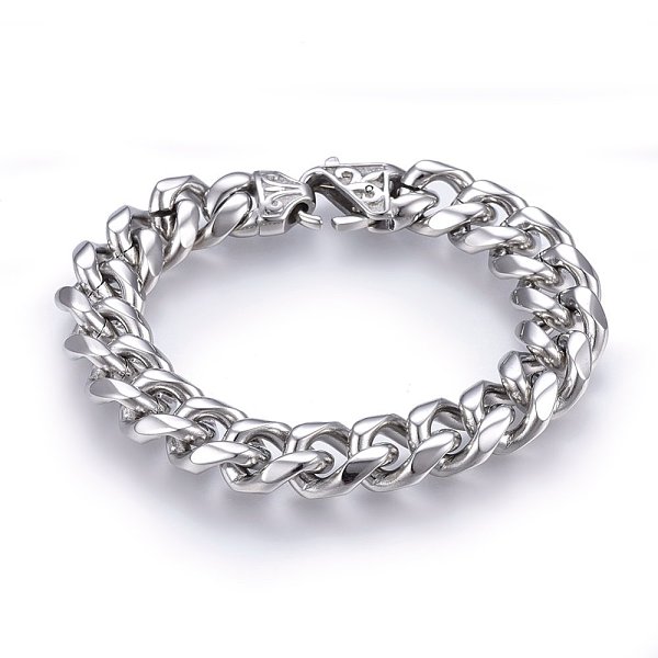

PandaHall 304 Stainless Steel Curb Chains Bracelets, with Lobster Claw Clasps, Stainless Steel Color, 8-5/8 inch(22cm), 15x6mm 304 Stainless...