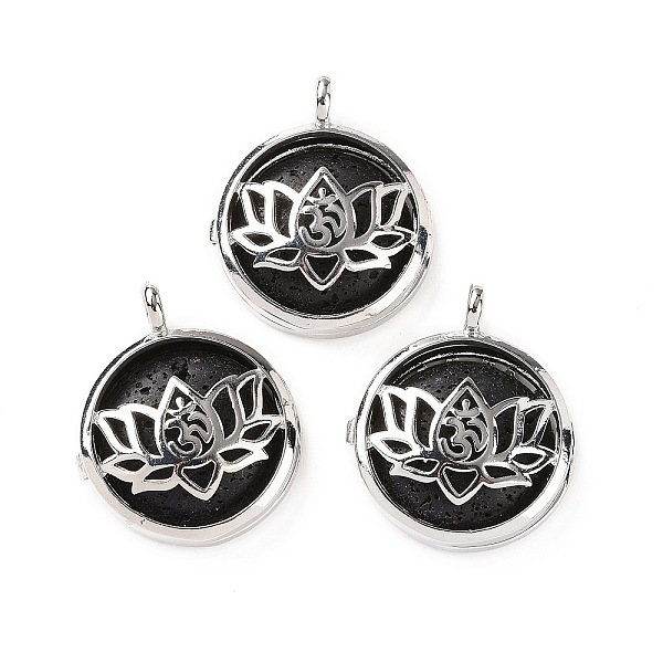 

PandaHall Natural Lava Rock Locket Pendants, Flat Round Charms, with Platinum Plated Brass Lotus Findings, 31.5x27x9mm, Hole: 4.6mm Lava...