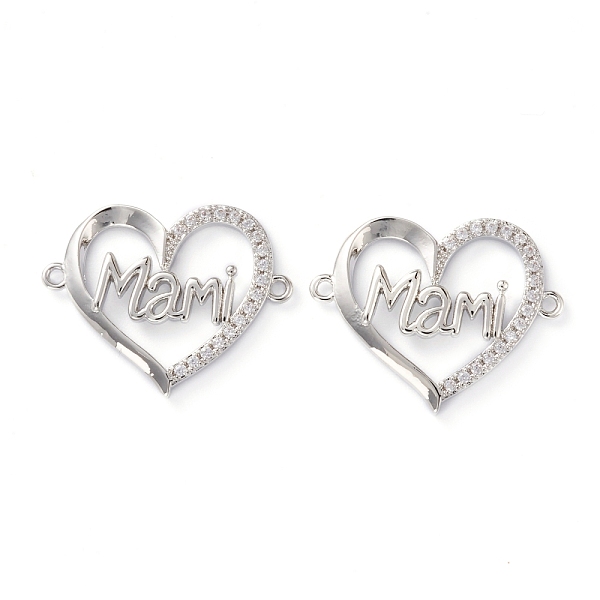 

PandaHall Brass Micro Pave Clear Cubic Zirconia Links, Long-Lasting Plated, for Mother's Day, Heart with Word Mami, Platinum, 19x23x3mm...