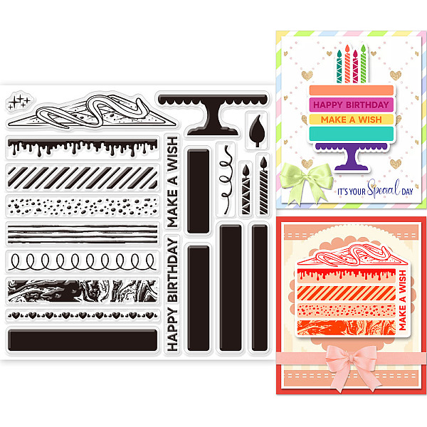 PandaHall GLOBLELAND Layered Birthday Cake Clear Stamps for DIY Scrapbooking Layering Cake Border Silicone Clear Stamp Seals 15x15cm...