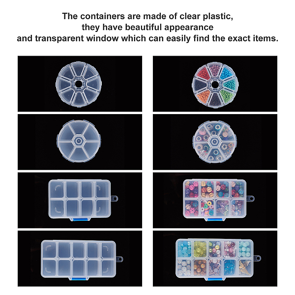 

PandaHall Plastic Bead Storage Containers, Flat Round and Rectangle, Clear, 8~13.5x7~10.5x2~3cm, 8pcs/set Plastic Mixed Shapes Clear