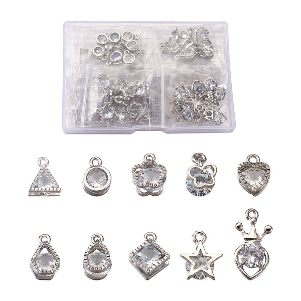 

PandaHall Rhombus Alloy Charms, with Cubic Zirconia, Platinum & Silver, 100pcs/box Cubic Zirconia Rhombus Clear