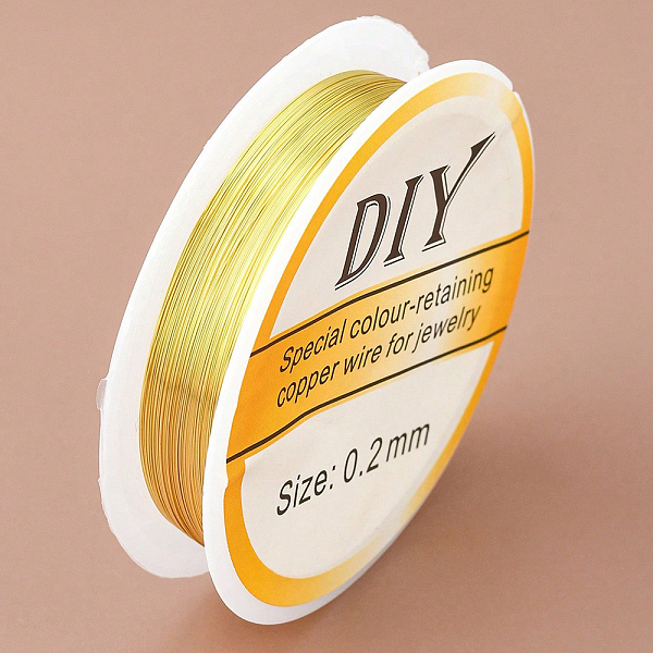 

PandaHall Copper Jewelry Wire, Round, Long-Lasting Plated, Golden, 32 Gauge, 0.2mm, about 82.02 Feet(25m)/Roll Copper Round