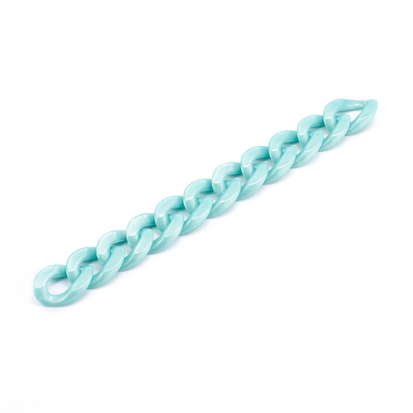 

PandaHall Handmade Opaque Acrylic Curb Chains, Twisted Link Chain, Pale Turquoise, 23x16.5x4mm, about 39.37 inch(1m)/strand Acrylic