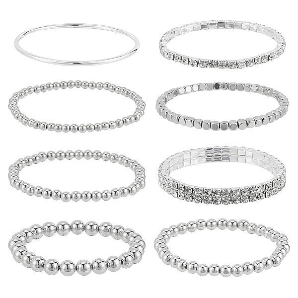 

PandaHall ANATTASOUL 8Pcs 8 Styles Crystal Rhinestone Tennis Bracelet, CCB Plastic Beaded Strech Bracelets, Brass Thin Plain Bangles for...
