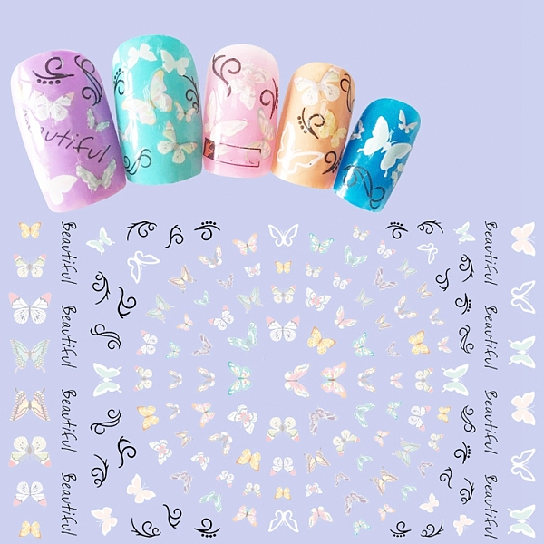 

PandaHall Nail Art Stickers, Self-adhesive, For Nail Tips Decorations, Butterfly, Colorful, 123x80mm Paper Butterfly