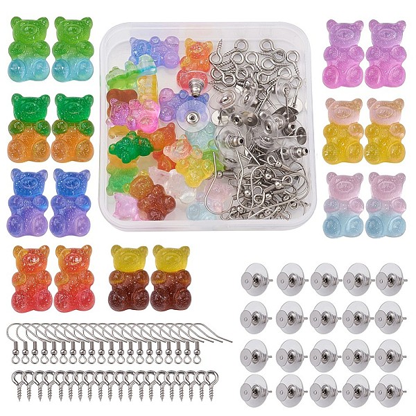 

PandaHall DIY Earring Making, with Translucent Resin Cabochons, 304 Stainless Steel Stud Earring Findings & Screw Eye Pin Peg Bails and 316..., Multicolor