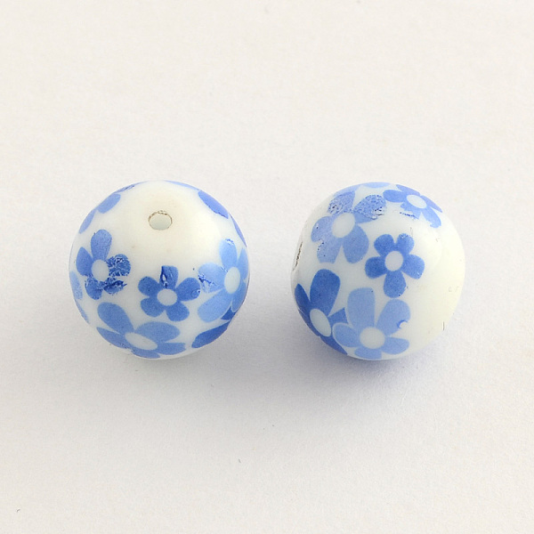 

PandaHall Flower Picture Glass Beads, Round, Cornflower Blue, 14x13mm, Hole: 1.5mm Glass Round Blue