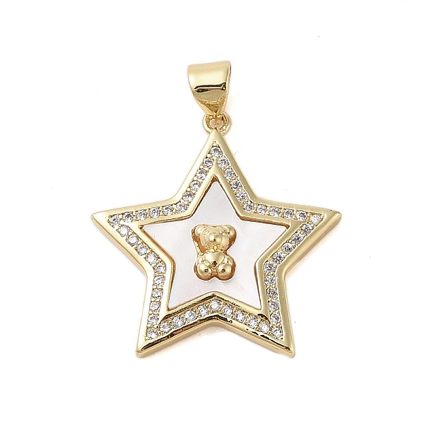 

PandaHall Brass Micro Pave Clear Cubic Zirconia Pendants, with Shell, Star, Real 18K Gold Plated, 24.5x23.5x4.5mm, Hole: 4x3.5mm Brass+Cubic...