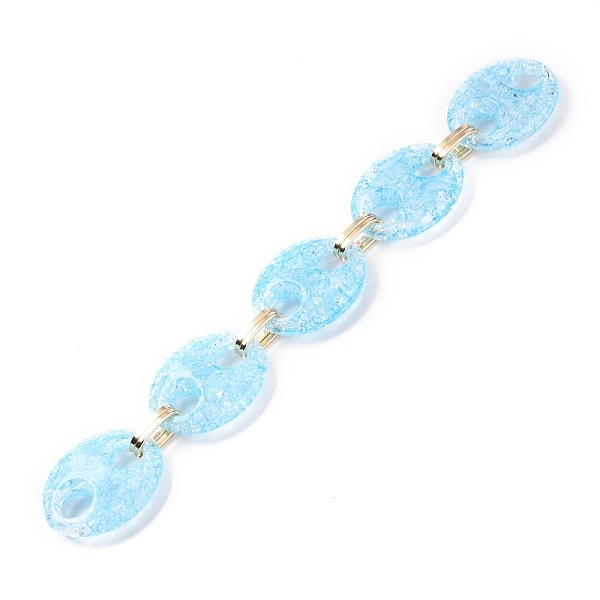 

PandaHall Handmade Crackle Acrylic Coffee Bean Chains, with Oval Aluminium Links, Light Sky Blue, Link: 33.5x27x8.5mm, 15.5x8x2mm, about...