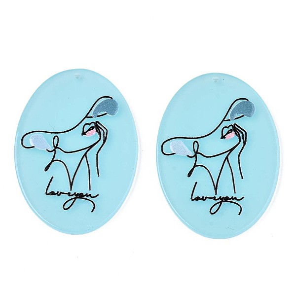 

PandaHall Translucent Cellulose Acetate(Resin) Pendants, 3D Printed, Oval with Woman, Word with Loveyou, Mixed Color, 44.5x31.5x2.5mm, Hole..., Multicolor
