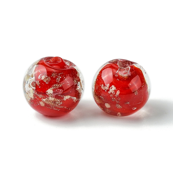 

PandaHall Luminous Handmade Gold Sand Lampwork Beads, Glow in the Dark, Round, Red, 14.5x13mm, Hole: 2mm Lampwork Round Red