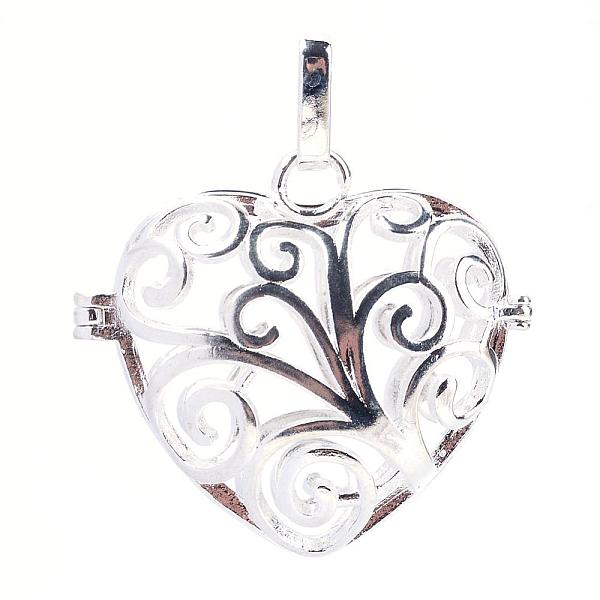 

PandaHall Rack Plating Brass Cage Pendants, For Chime Ball Pendant Necklaces Making, Hollow Heart, Silver Color Plated, 31x33x15.5mm, Hole...