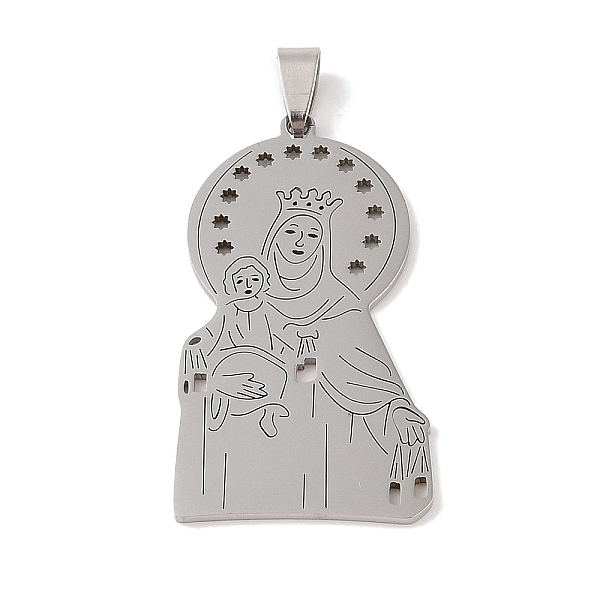 

PandaHall 201 Stainless Steel Pendants, Virgin Mary Charm, Stainless Steel Color, 48.5x26x1.5mm, Hole: 4x7mm 201 Stainless Steel Human