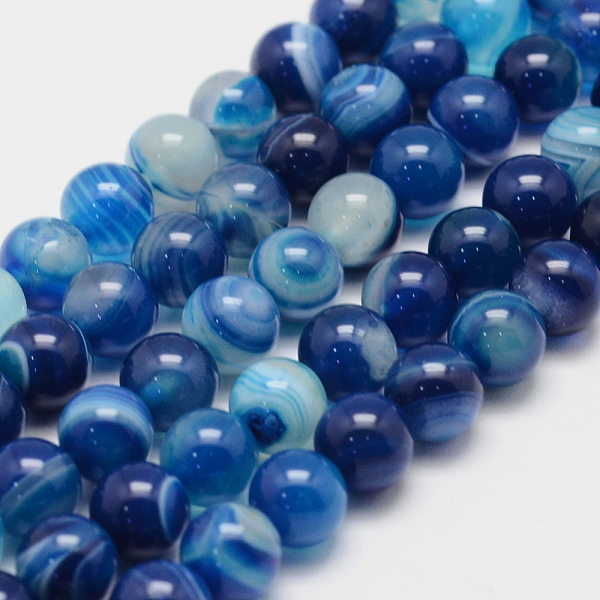 

PandaHall Natural Striped Agate/Banded Agate Bead Strands, Round, Grade A, Dyed, Dodger Blue, 8mm, Hole: 1mm, about 47~48pcs/strand, 14.5...