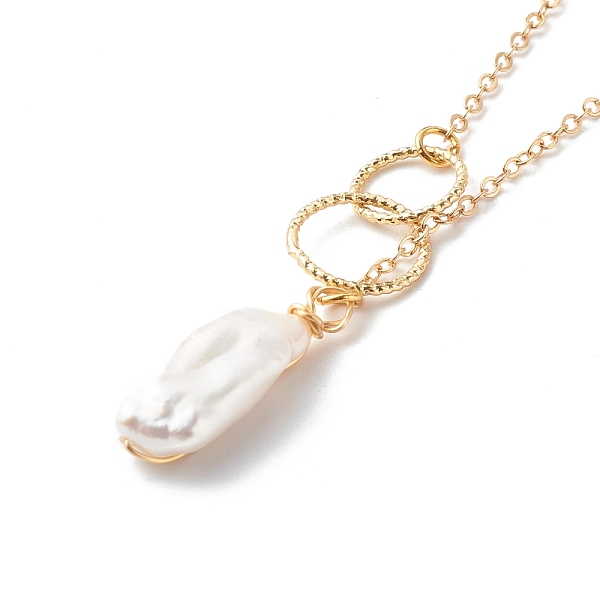 

PandaHall Natural Baroque Pearl Pendant Necklace, with Brass Cable Chains, Golden, 16.73 inch(425mm) Brass