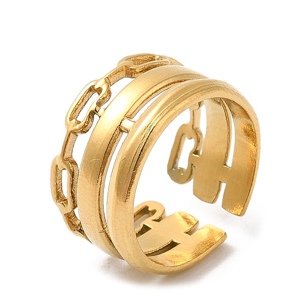 

PandaHall 304 Stainless Steel Hollow Oval Open Cuff Rings for Women, Real 18K Gold Plated, US Size 3(14mm) 304 Stainless Steel Ring