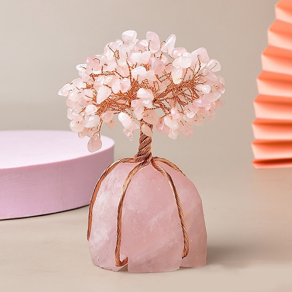 

PandaHall Natural Rose Quartz Chips Tree of Life Decorations, Rose Quartz Base with Copper Wire Feng Shui Energy Stone Gift for Home Office...