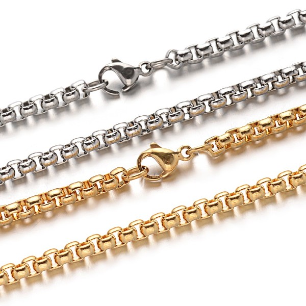 

PandaHall 304 Stainless Steel Box Chain Necklaces, with Lobster Claw Clasps, Mixed Color, 23.7 inch(60.1cm) 304 Stainless Steel