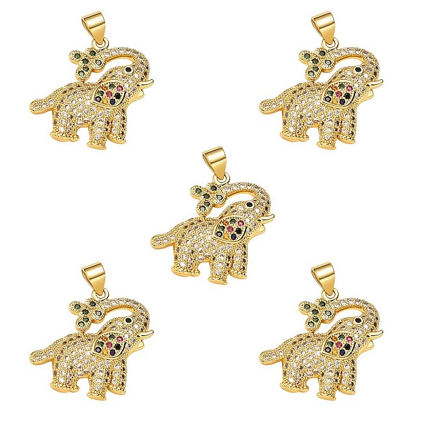 

PandaHall 5Pcs Rack Plating Brass Micro Pave Cubic Zirconia Pendants, Cadmium Free & Lead Free, Elephant, Real 18K Gold Plated, 21x22x4mm...
