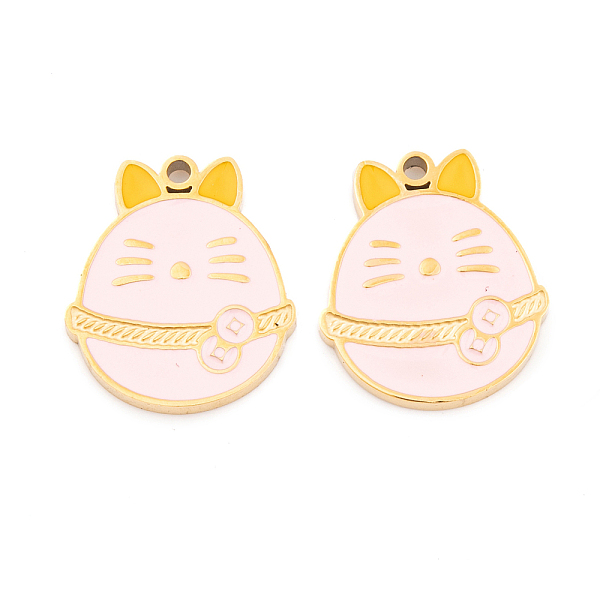 

PandaHall Ion Plating(IP) 304 Stainless Steel Pendants, with Enamel, Real 18K Gold Plated, Cat Charm, Misty Rose, 15.5x13.5x1.5mm, Hole: 1mm...