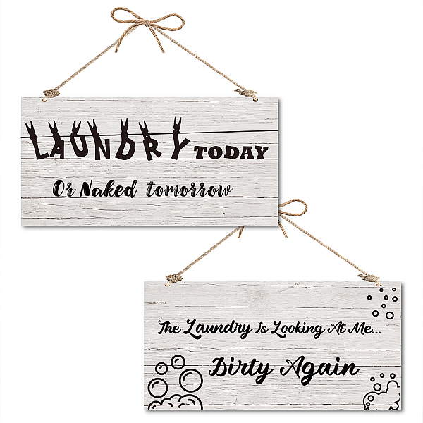 PandaHall Printed Natural Wood Hanging Wall Decorations, for Front Door Home Decoration, Rectangle, White, Word, 15x30x0.5cm Wood Word White