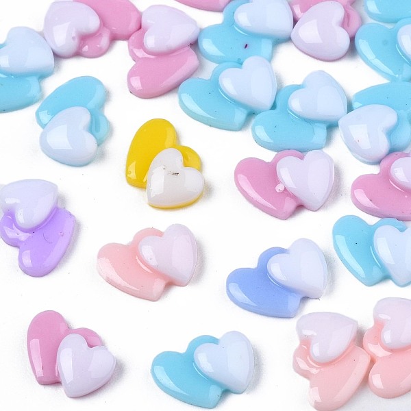 

PandaHall Opaque Resin Cabochons, Double Heart, Mixed Color, 5x7x2mm Resin Heart Multicolor