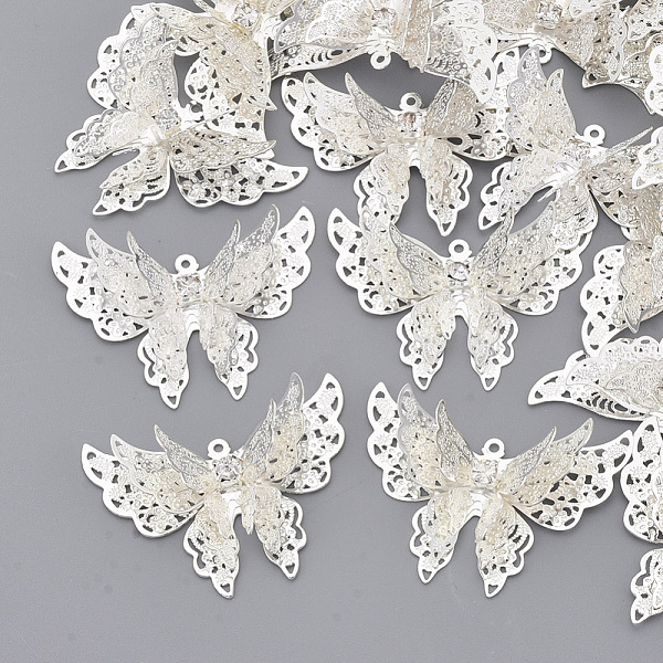 

PandaHall Brass Pendants, with Crystal Rhinestone, Butterfly, Silver Color Plated, 26x34.5x8.5mm, Hole: 1mm Brass+Rhinestone Butterfly