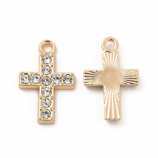 

PandaHall Rack Plating Eco-friendly Alloy Rhinestone Pendants, Religion Cross Charm, Golden, Crystal, 16x10x2mm, Hole: 1.6mm..., Clear