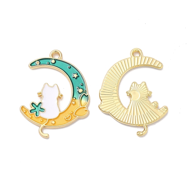 

PandaHall Alloy Enamel Pendants, Golden, Cat with Moon Charm, Turquoise, 28x20.5x1.5mm, Hole: 1.6mm Alloy+Enamel Cat Shape Green