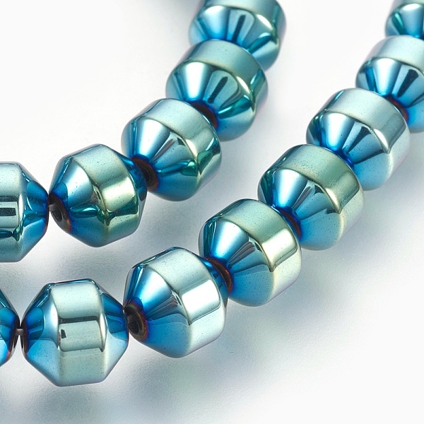 PandaHall Electroplated Non-magnetic Synthetic Hematite Bead Strand, Round, Faceted, Green Plated, 8x8mm, Hole: 1.2mm, about 48pcs/strand...
