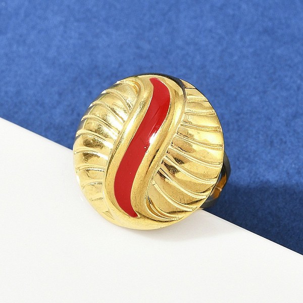 Flat Round 304 Stainless Steel Enamel Finger Rings for Women