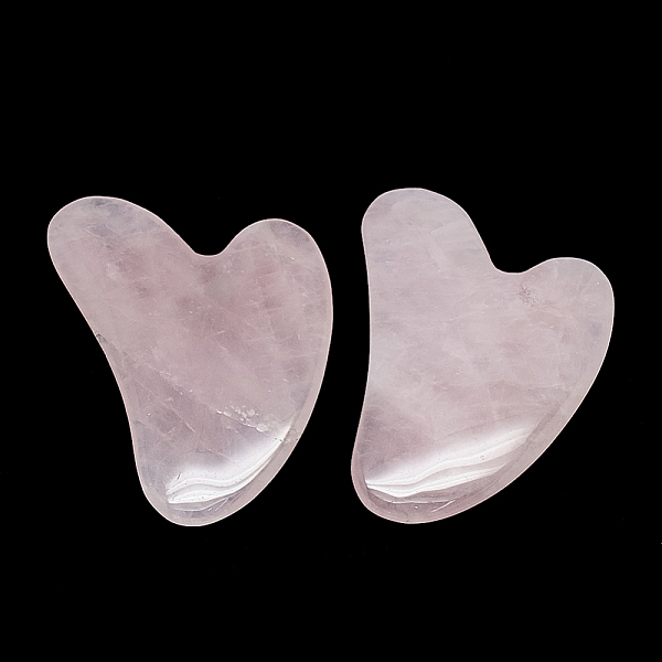 Natural Rose Quartz Gua Sha Boards, Scraping Massage Tools, Gua Sha Facial Tools, Heart, 81-84x58-60x7-8mm