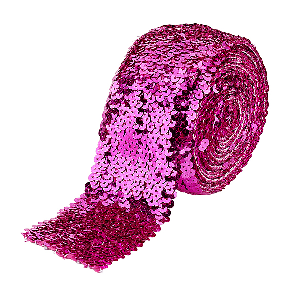 

PandaHall FINGERINSPIRE 5.5 Yards Magenta Sequin Trim 2.9 inch Wide Elastic Sequin Ribbon 8 Rows Paillette Roll Magenta Glitter Stretch..., Pink