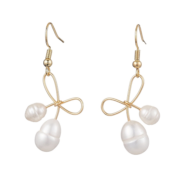 Bowknot Natural Freshwater Pearl Dangle Earrings