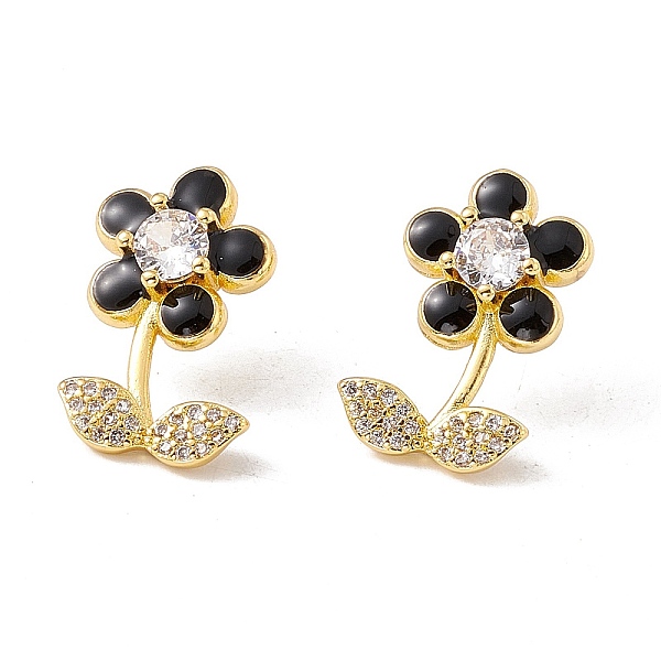 

PandaHall Enamel Flower of Life Stud Earrings with Clear Cubic Zirconia, Rack Plating Brass Jewelry for Women, Real 18K Gold Plated, Cadmium..., Black