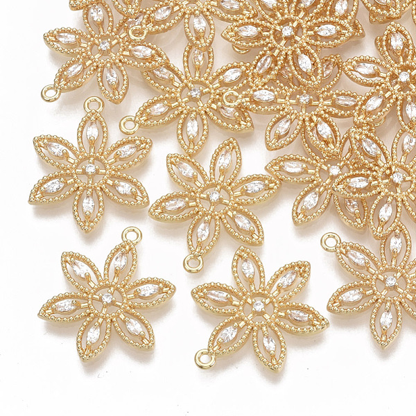

PandaHall Brass Micro Pave Cubic Zirconia Pendants, Nickel Free, Flower, Clear, Real 18K Gold Plated, 20x16x2.5mm, Hole: 1.2mm Brass+Cubic...