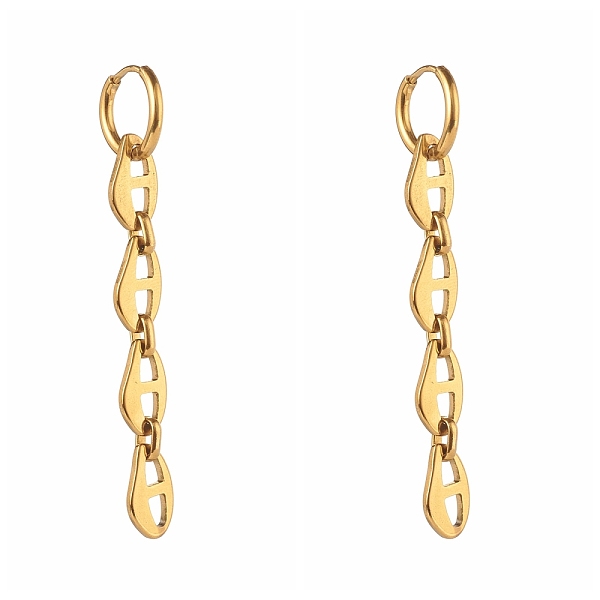 

PandaHall 304 Stainless Steel Huggie Hoop Earrings, with Mariner Link Chains, Golden, 62mm, Pin: 1mm 304 Stainless Steel Oval