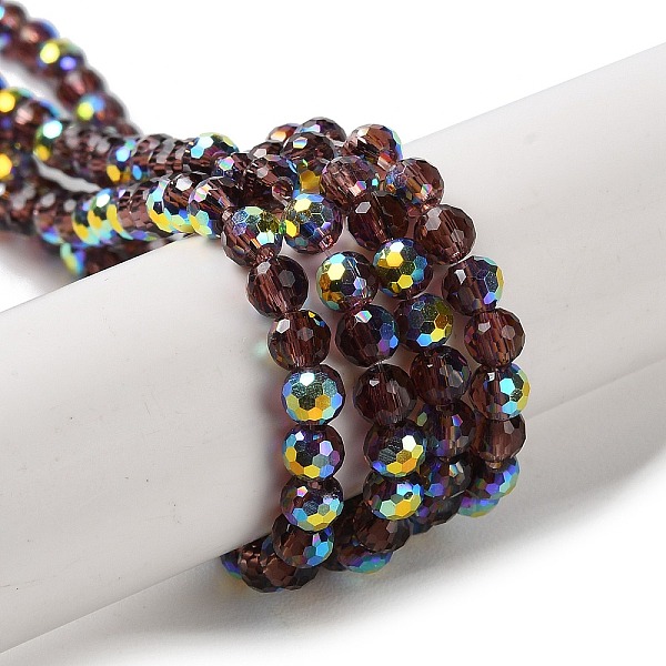

PandaHall Transparent Electroplate Glass Beads Strands, AB Color Plated, Faceted, Round, Coffee, 3.8x4.2mm, Hole: 0.9mm, about 98pcs/strand..., Brown