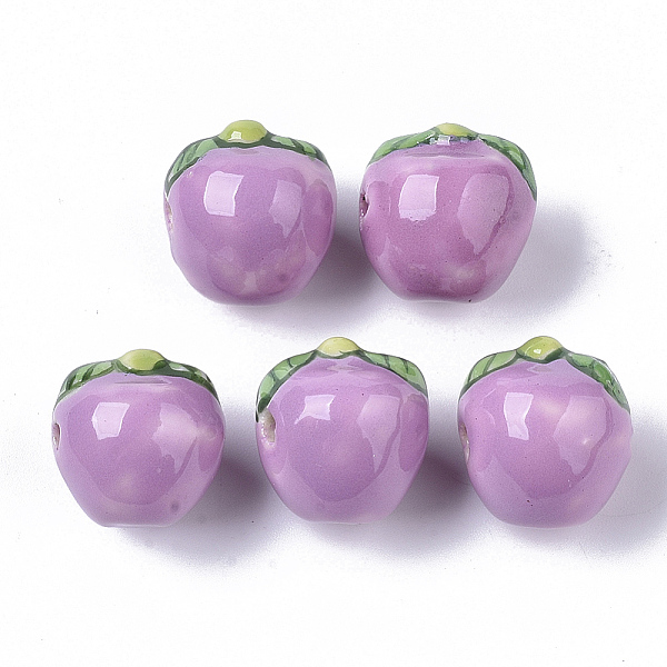

PandaHall Handmade Porcelain Beads, Famille Rose Style, Fruit, Plum, 15~16x14~15mm, Hole: 1.6~2.5mm Porcelain Fruit Purple