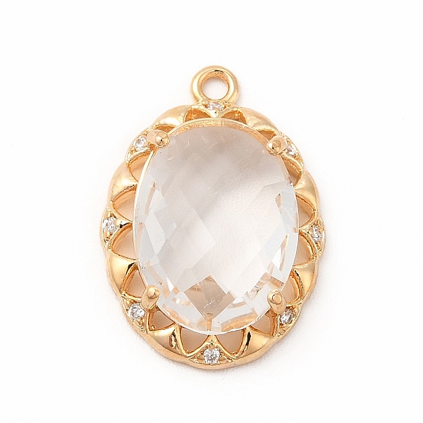 

PandaHall Brass with K9 Glass Charms, Golden, Oval Charms, Crystal, 20x14x5.5mm, Hole: 1.4mm K9 Glass Oval Clear
