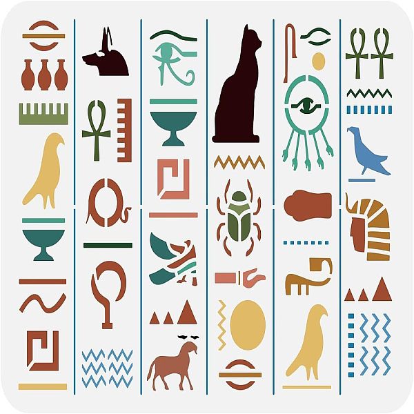 

PandaHall FINGERINSPIRE Egyptian Hieroglyph Stencil Template 29.7x21cm Egyptian Template Plastic Cat Bired Beetle Pattern Painting Stencil...