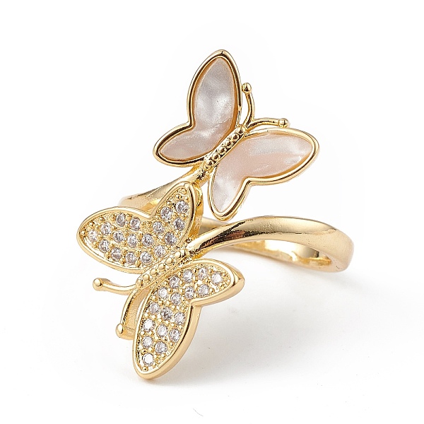 

PandaHall Natural Shell Butterfly Open Cuff Ring with Cubic Zirconia, Rack Plating Brass Jewelry for Women, Lead Free & Cadmium Free, Real..., Clear