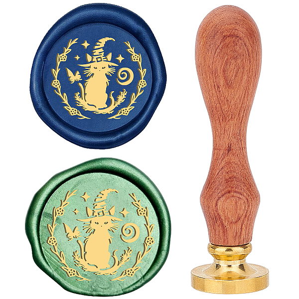 

PandaHall Brass Wax Seal Stamps with Rosewood Handle, for DIY Scrapbooking, Cat Shape, 25mm Brass Cat Shape