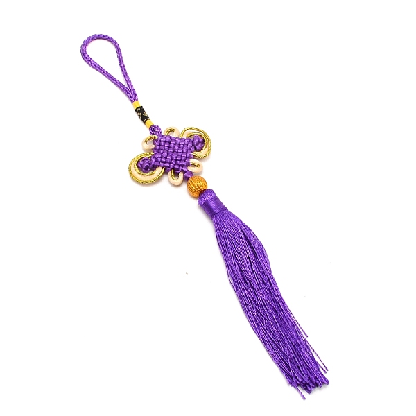 

PandaHall Chinese Knots Polyester Tassel Pendant Decorations, with Plastic Bead, Purple, 270~590x52~57.5x11.5mm Polyester Others Purple