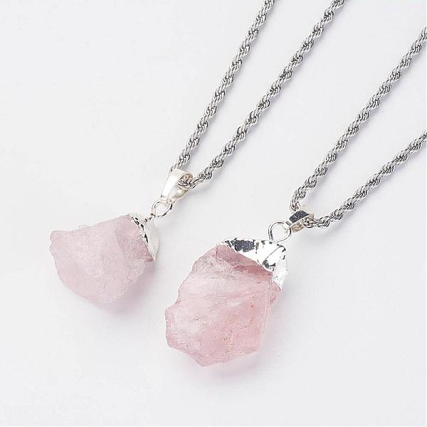

PandaHall Natural Rose Quartz Pendant Necklaces, with 304 Stainless Steel Chain, 19.6 inch(49.8cm) Rose Quartz Multicolor