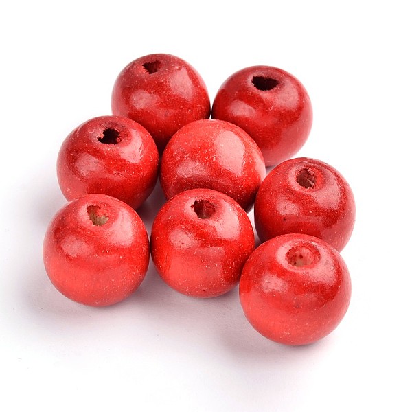 PandaHall Natural Wood Beads, Dyed, Round, Red, 19~20x17.5~18mm, Hole: 4.5mm Wood Round Red